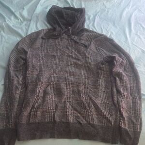 J. Crew Men's Checkered Gray and Brown Hooded Sweater